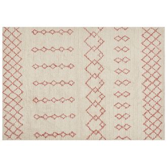 Beliani Alfombra De Algod&oacute;n Beige Rosa 160 X 230 Cm Hecho A Mano Patr&oacute;n Geom&eacute;trico Buxar