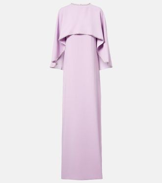 Costarellos Crystal-embellished caped gown