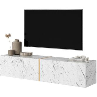 Selsey Selsey - Bisira Mobile tv bianco in look marmo Egger con inserto color oro, 140 cm