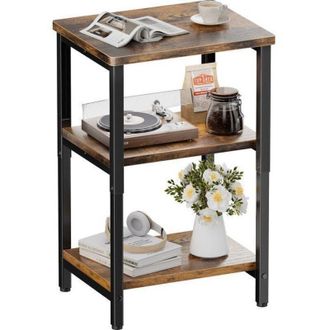 OEM Mesa Auxiliar Vintage - Hlonone - 37x30x65 Cm - Acero - Marr&oacute;n - 1 Compartimento De Almacenamiento Abierto