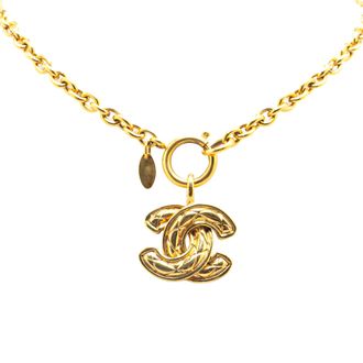 Chanel Pre-owned Womens Double C Pendant Chain Necklace - Beige Metal - One Size