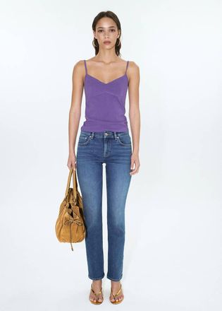 Mango Top cotone spalline collo a V viola - Donna - XS - MANGO