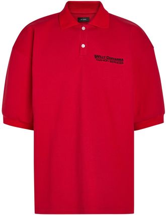 Willy Chavarria Football Logo-embroidered Piqu&eacute; Cotton Polo Shirt - Red - XL