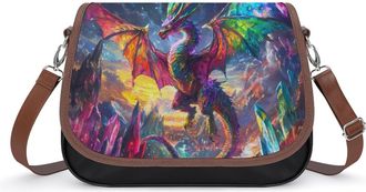 Generic Colorful Dragon Sparkling Crossbody Bag Womens Handbag PU Message Bags Shoulder Purse with Adjustable Strap