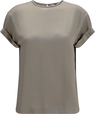 Brunello Cucinelli Womens Silk Blouse With Monili Chain Rosemary Silk-Elastane T-Shirts & Jerseys Silk/elastane
