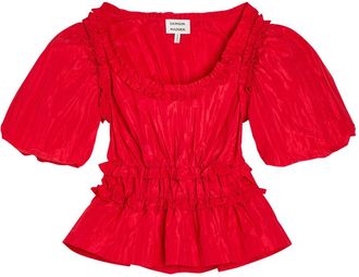 Damson Madder Everly Ruffled Taffeta Blouse - Red - 16 (UK16 / XL)