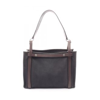 Herm&egrave;s Black Brown Toile Chevron Leather Handbag Tote Bag (Pre-Owned)