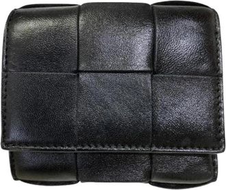 Bottega Veneta Pre-owned Maxi Intrecciato Cassette Leather Trifold Wallet - Dames - Vintage Accessoires - Zwart - ONE Size - Leer - Vintage