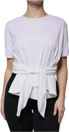 Dolce & Gabbana Witte Wikkelblouse Korte Mouw Top - Dames - T-shirts - Wit - XL - Katoen - Tops