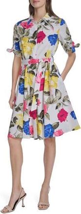 Calvin Klein Short Sleeve Cotton Shirtdress in Lipstick Multi at Nordstrom Rack, Size 12