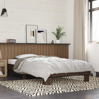 vidaXL Estructura Cama Madera Ingenier&iacute;a Metal Roble Marr&oacute;n 75x190 Cm Vidaxl