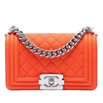 Chanel Pre-owned Quilted Caviar Leather Crossbody Bag - Dames - Pre-owned - Oranje - Maat: ONE Size Leer