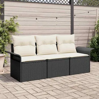 vidaXL Vidaxl - Set Divano Da Giardino 3 Pcs Nero 196 X 62 X 85cm Polyrattan