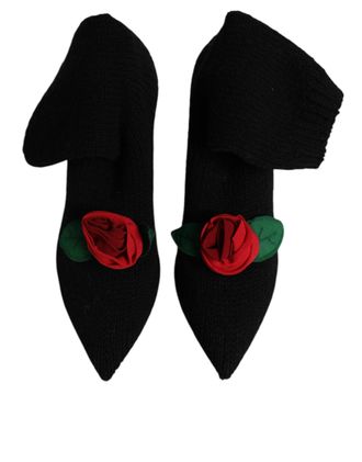 Dolce & Gabbana Womens Embellished Mid-Calf Stretch Fabric Boot Black