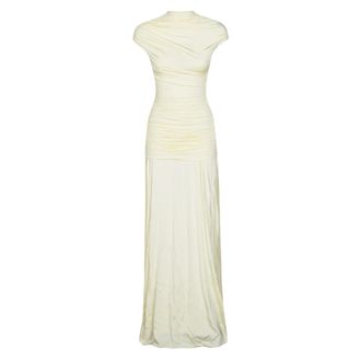 Self Portrait Gowns, female, Yellow, Size: M Jersey Draped Maxi Dress