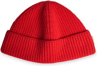 Ami Ribbed Knit Sailor Beanie with Leather Tag Detail