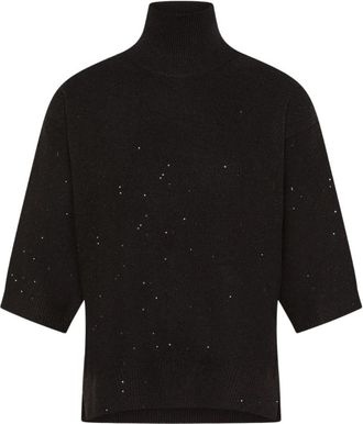 Seventy Maglia a lupetto con micropaillettes - Dames - Coltruien - Zwart - XS - Polyester - Truien & Vesten
