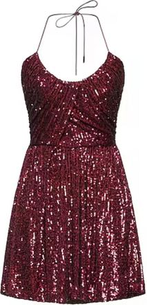 Saint Laurent Burgundy Sequin Halter Neck Mini Dress Size L