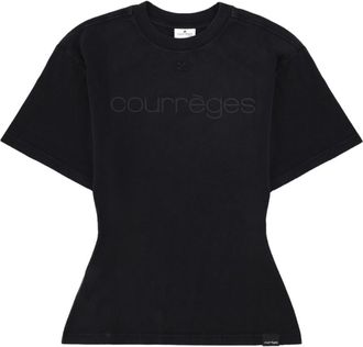 Courr&egrave;ges Fitted Embossed Logo Black Cotton T-Shirt