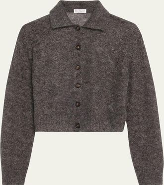 Brunello Cucinelli Metallic Cashmere Collared Cardigan