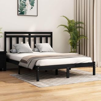 vidaXL Estructura De Cama De Madera Maciza Negra 140x190 Cm Vidaxl