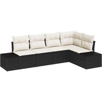 vidaXL Vidaxl - Conjunto De Sof&aacute; De Jard&iacute;n Con Coj&iacute;n 5 Pcs Negro, Crema
