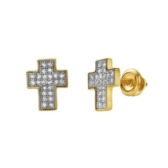 LuvMyJewelry Heavens Cross 10K Yellow Gold Cluster Diamond Unisex Earrings - 0.24 Cts at Nordstrom