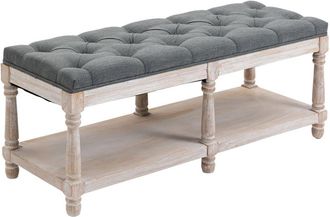 HOMCOM Vintage Shoe Benches with Top Cushion 115x40x48cm - Grey | TJ Hughes