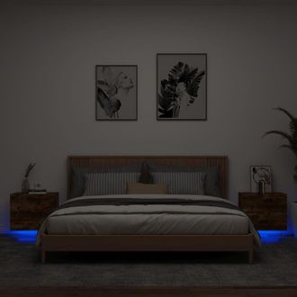 Berkfield Home Wall-mounted Bedside Cabinets with LED Lights 2 pcs Smoked Oak in Brown
