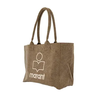 Isabel Marant Womens Yenky Zipped Tote Bag - Isabel Marant Cotton Khaki Totes-Shopping-Bags