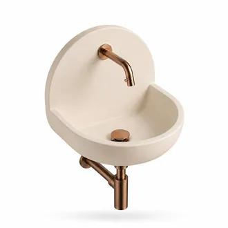 Saniclass Fuente Fonteinset - 46.5x35x43.2cm - solid surface off-white - fonteinkraan - afvoerplug - sifon - geborsteld koper
