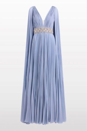 Jenny Packham Fesco Embellished-Waist Pleated Maxi Dress in Blue Slate at Nordstrom, Size 12 Uk
