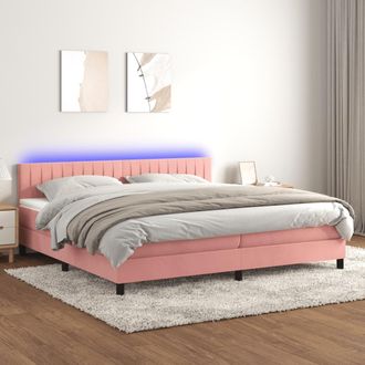 vidaXL Vidaxl - Cama Box Spring Colch&oacute;n Y Led Terciopelo Rosa 200x200 Cm