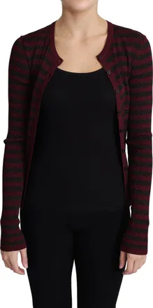 Dolce & Gabbana Black Red Striped Viscose Cardigan Womens Sweater