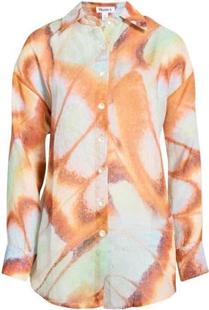 Vitamin A Playa Oversize Linen Cover-Up Shirt in Malachite Butterfly at Nordstrom, Size X-Small