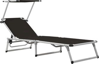 vidaXL Folding Sun Lounger with Roof Aluminium and Textilene Black, 44333