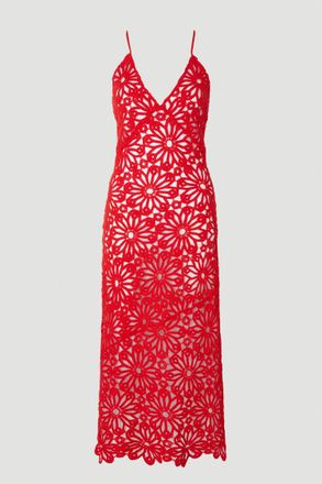 Karen Millen Womens Floral Crochet Woven Beach Maxi Dress - Red Cotton - Size X-Small