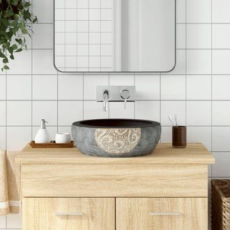 Berkfield Home Countertop Basin Black & Brown Round OE&para;41x14 cm Ceramic | Size: 41x14 cm