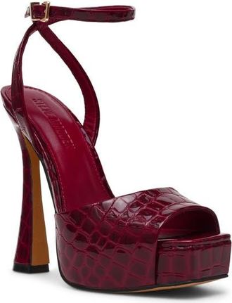 Steve Madden Sass Ankle Strap Platform Sandal in Red Croco at Nordstrom, Size 8.5
