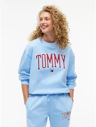 Tommy Hilfiger Womens Varsity Tommy Logo Crewneck Sweatshirt - Vessel Blue - XXL