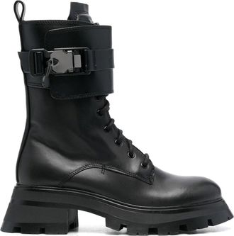 DKNY Black Sava Combat Lace-Up Metallic Accents Leather Ankle Boots