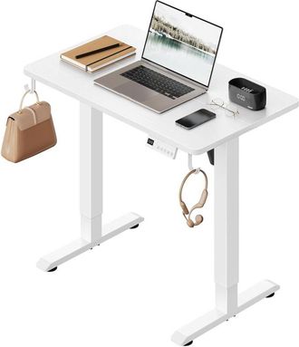 Woltu Scrivania Elettrica Regolabile Altezza 80x48x72-118 cm Bianco con 3 Memorie e 2 Ganci