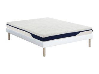 VENTE-UNIQUE.COM Colch&oacute;n con somier tapizado poli&eacute;ster blanco 140 x 190 cm