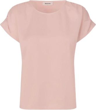 Modstr&ouml;m Satijnen Roze Top met Geplooide Mouwen - Dames - T-shirts - Roze - S - Satijn - Tops