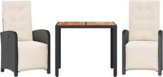 vidaXL Mesita Y Sillas Con Cojines 3 Piezas Rat&aacute;n Sint&eacute;tico Negro Vidaxl