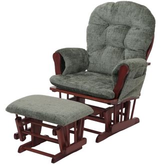 Hhg Hhg - Nunca Usado] Sill&oacute;n Relax 009, Mecedora Con Taburete Tela Chenilla (465g/m&sup2;) Oeko-tex, Verde, Estructura Oscura