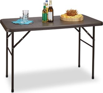 Relaxdays Relaxdays Mesa Terraza Plegable Bastian, Rectangular, 74x121,5x61,5 Cm, Efecto Rat&aacute;n, Exterior, Mesita Jard&iacute;n, Marr&oacute;n
