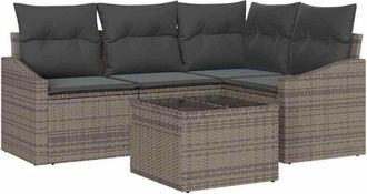 vidaXL Garden Sofa Set with Cushion 5 pcs Light Grey Poly Rattan vidaXL