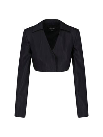 Dondup Black Virgin Wool-Blend Gessato Cropped Blazer