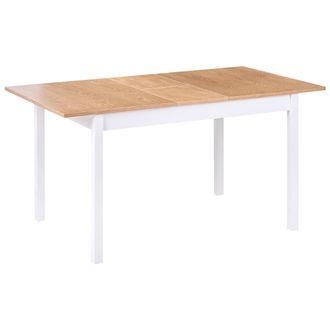 Beliani Mesa De Comedor Extensible Madera Clara Y Tablero De Madera De Caucho Blanco 120/150 X 80 Cm Hoja De Mariposa Houston